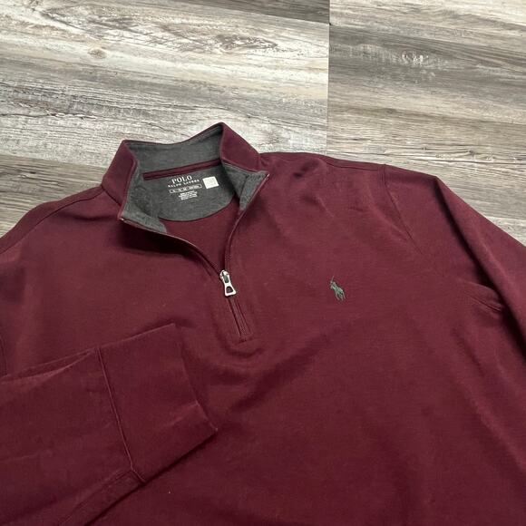 Polo Ralph Lauren Burgundy Red Mens XL 1/4 Zip Pullover Pony Preppy Mock Sweater - Picture 1 of 7